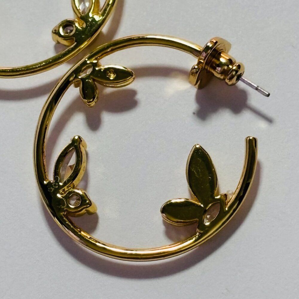 KATE SPADE Gold Crystal Floral Hoop Earrings Wedding Guest - Picture 10 of 14